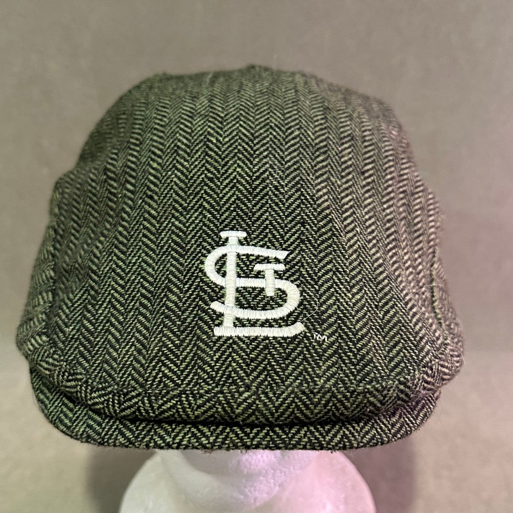 St Louis Cardinals MLB Herringbone Flat Cap Olive Green Adjustable Driving Hat